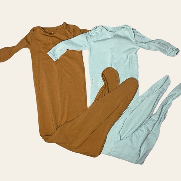 Marlowe & Co. Knotted Gown Bundle 0-3m Sleep Gown Baby Gold Mint - Picture 1 of 6